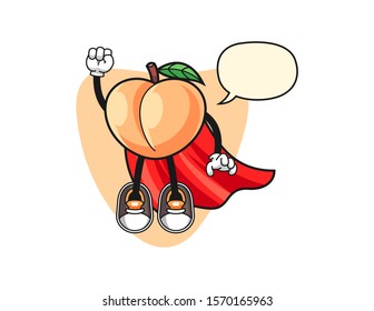 Peach super hero with speech bubble cartoon. Mascot Character vector.