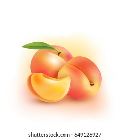 Peach. Sweet fruit. 3d vector icons set. Realistic illustration