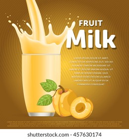 Peach sweet milkshake dessert cocktail glass fresh drink in cartoon vector illustration