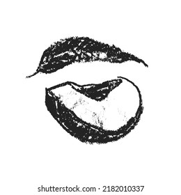 Peach symbol isolated. Black hand drawn nectarine sketch drawing. Stencil style icon of plum illustration for baby food logo, juice label design, prune sign, fruity packaging. Vector apricot insignia.