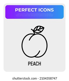 Peach thin line icon. Fruit for juice. Healthy organic food. Vector illustration.