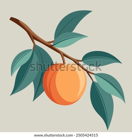 peach tree branch with peach and leaves