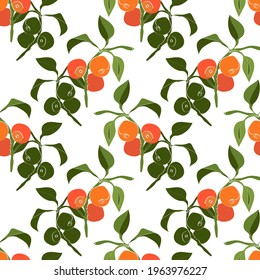 Peach tree fruit seamless pattern.Vector illustration of a peach. Image on a white background.