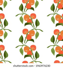 Peach tree fruit seamless pattern.Vector illustration of a peach. Image on a white background.