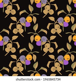 Peach tree fruit seamless pattern.Vector illustration of a peach. Image on a white background.