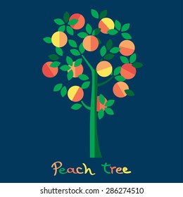 Peach Tree. Juicy Peach Vector Illustration.