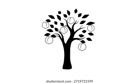 Peach tree symbol, black isolated silhouette