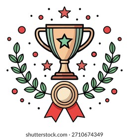 Trofeo de melocotón con roseta y Laurel Palabras claves de la corona: trofeo, premio, ganador, melocotón, estrella