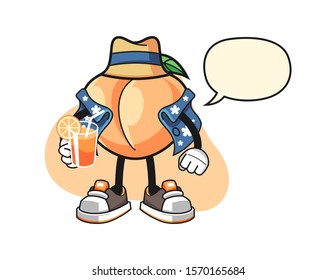Peach vacation with speech bubble cartoon. Mascot Character vector.