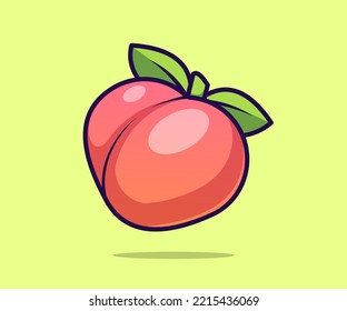 Peach Vector Icon Illustration. Flat Cartoon Style.