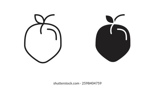 Peach vector icon set in black color.