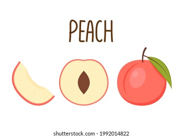 Peach vector icons set. Realistic illustration