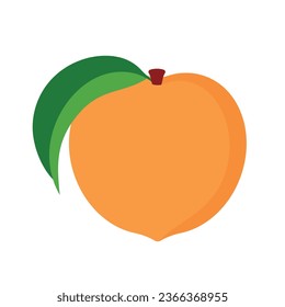 Peach. Vector illustration of a ripe fruit with a little green leaf. Minimalist vector illustration of a juicy stylized fruit. Healthy nutrition concept. Best for banner, design, layout, package