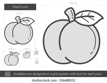 Peach vector line icon isolated on white background. Peach line icon for infographic, website or app. Scalable icon designed on a grid system.