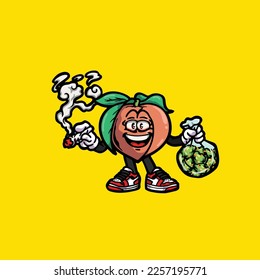 caricatura de hierba nug humeante de peach vectorial mango