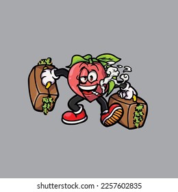 peach vector smoking joint hold nug weed cartoon