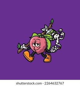 peach vector smoking joint hold nug weed cartoon