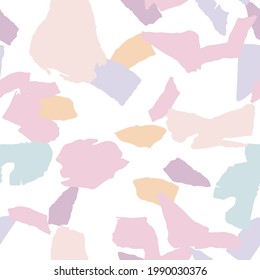 Peach and Violet Terrazzo Wall Vector Seamless Pattern. Concrete Terrazzo Tile Wallpaper. Gray and Yellow and Pink Marble Background.