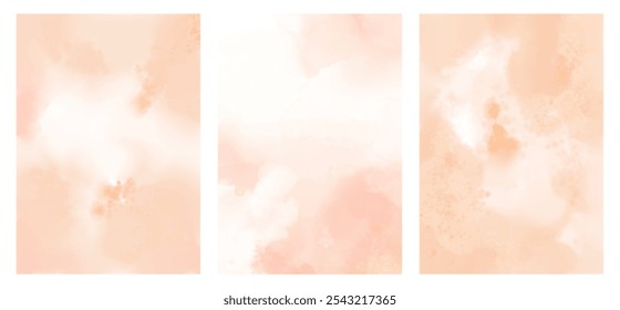 Peach watercolor backgrounds set. Watercolor vector banners. Eps 10.
