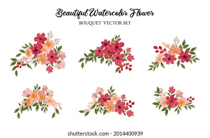 peach watercolor flower arrangement separated vector set