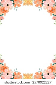 Peach watercolor flower frame border for design.