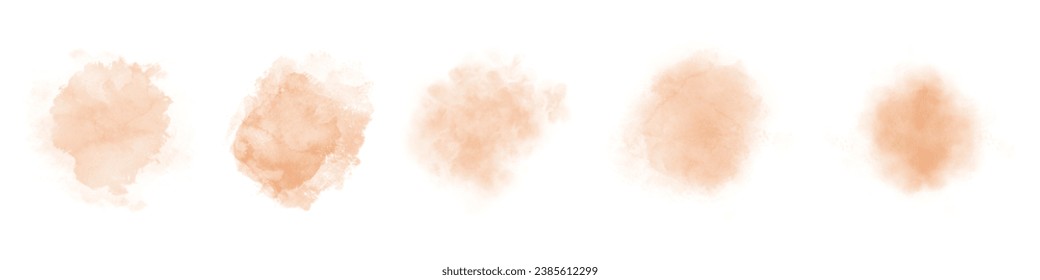 Peach watercolor splash on white background. Vector brown watercolour texture. Ink paint brush stain. Watercolor pastel splash. Peach water color splatter on light background