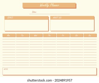 Peach weekly planner, notebook. To Do, meeting schedule, self-care, to-do list.