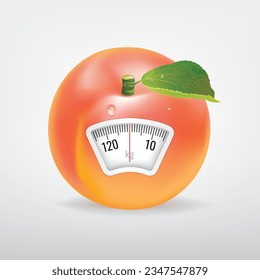 Pase con una escala de peso. Concepto dietético. Vector.