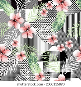 peach work flower with negative design pattern on background