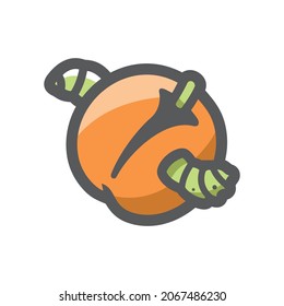 Icono Peach y Worm Vector Icono Ilustración de dibujos animados.