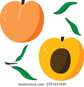 
peaches elements minimalism with leaves set