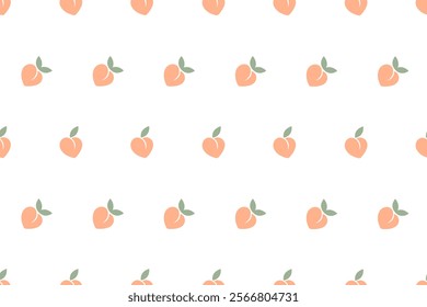 Peaches and green leaves seamless pattern vector. Cute cartoon fruit, little peaches repeat pattern for fabric, wrapping, textile, wallpaper, card, backgrounds, phone case, web design. Kawaii pattern