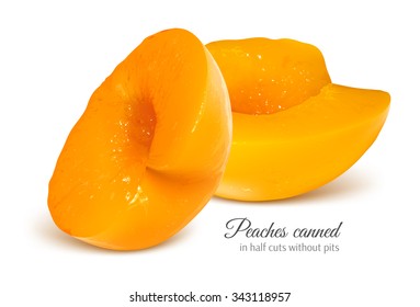 Peaches in half cuts without pits.  Vector illustration.