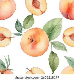 Peaches, Hand Painting Artwork Watercolor Seamless Pattern
