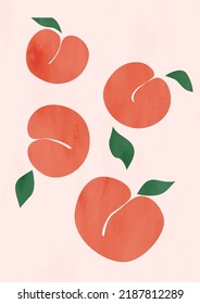 Peaches on a beige background. Abstract boho poster with peach fruit. Botanical wall art print.Mid Century Modern design.
Stock vector illustration, eps 10