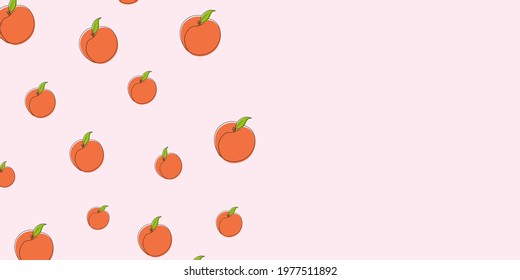 Peaches on a light pink background. Space for text. Seamless pattern. Vector illustration.