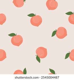Peaches on White background. Seamless pattern for wrapping paper 