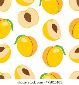 Peaches on a white background. Seamless pattern. Vector illustration.