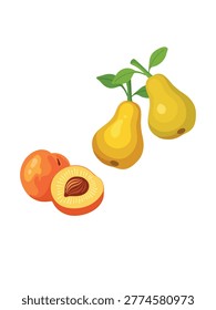 peaches and pears on white background minimalism