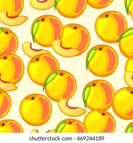 Peaches and pieces. Seamless pattern. Vector illustration.