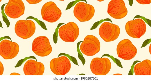 Peaches seamless pattern design. Vector tropical juicy fruit background

