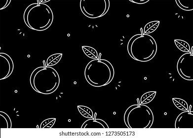 Peaches seamless pattern. Isolated on Black background