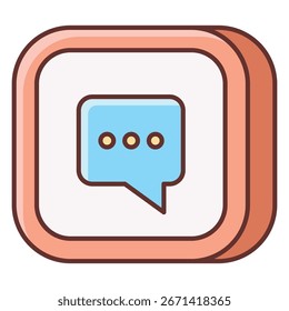 Peach-framed Square App Icon with Light Blue Speech Bubble and T
