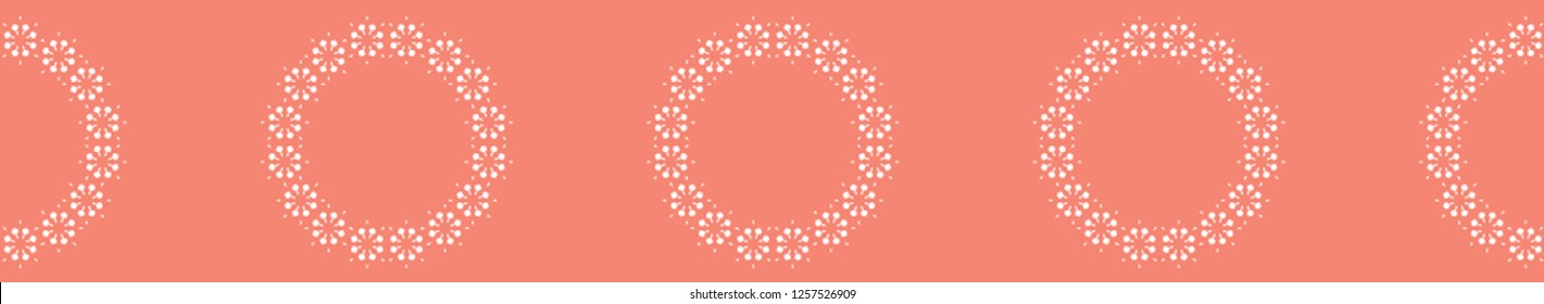 Peachy Coral Flower Blooms Border Vector. Colorful Floral Seamless Repeating Banner Background. Hand Drawn Bold Large Scale Daisy Fashion Prints, Ribbon Trim, Washi Tap, Stationery, Garden Packaging.