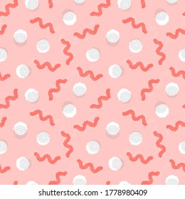 peachy pink and salmon color repeated seamless abstract pattern with fluffy and rough texture in layers for wrapping paper, fabric, packaging, textile, surface design and beauty products.