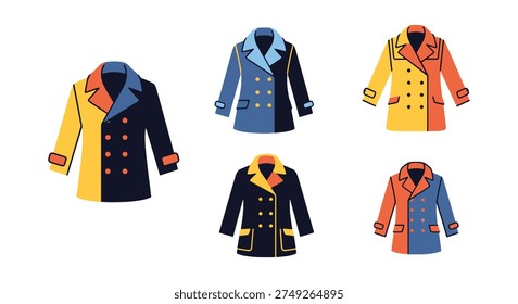 Peacoat Line art vector set minimal shape color illustration