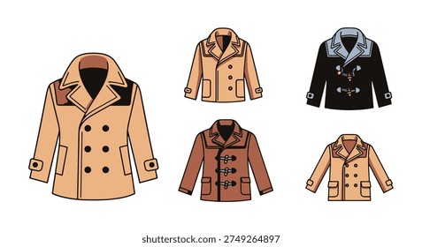 Peacoat Line art vector set colorful design concept illustration