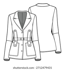 Peacoat mockup template vector design technical illustration.