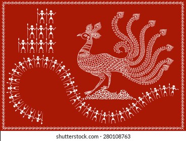 ' Peacock ' Ancient Indian Art - WARLI
