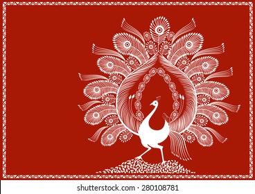 ' Peacock ' Ancient Indian Art - WARLI